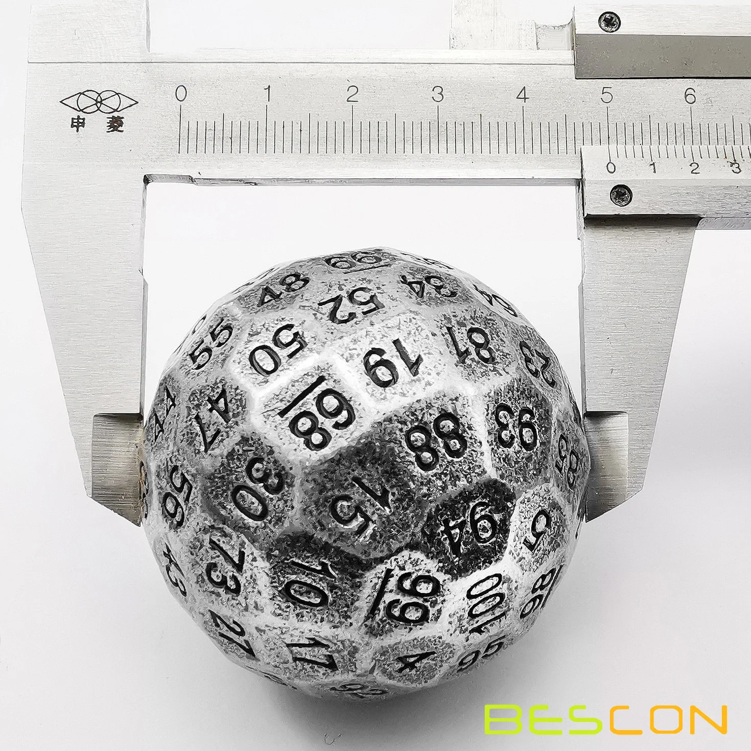 Bescon Solid Metal 100 Sided Dice, Game Dice D100,Giant Polyhedral Metal 100 Sides Dice 50MM in Diameter (1.97in),Ancient Silver 6