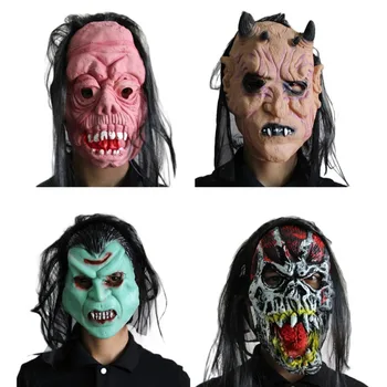 

Creepy Latex Mask With Hair Halloween Horror Mask For Adults And Teens Cosplay Party Decor Prank PropsX