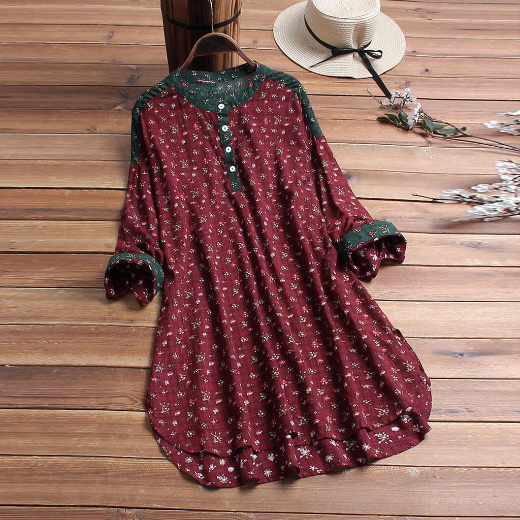 Blusa mujer invierno mujer Vintage Blusa con estampado Floral de retazos de manga larga talla blusa Top|Blusas y camisas| - AliExpress