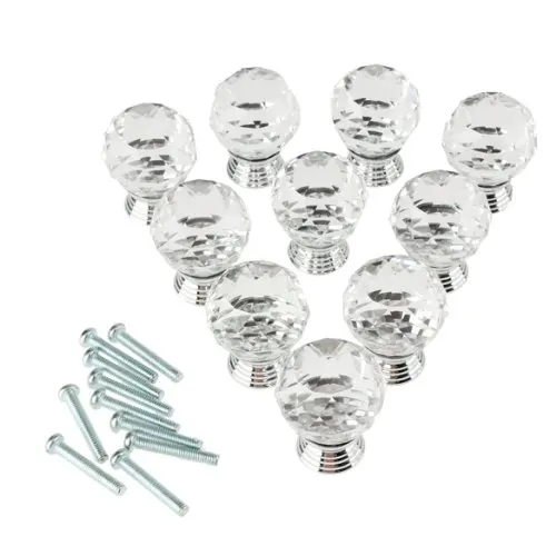 

Pack of 10 30mm Crystal Glass Clear Cabinet Knob Drawer Pull Handle Kitchen Door Wardrobe Hardware