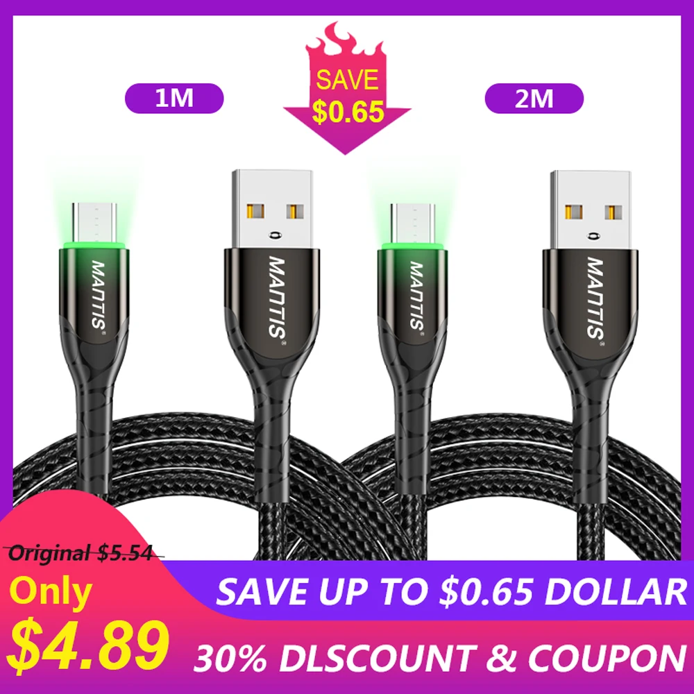 1M And 2M Black MANTIS 3 м 2 м светодиодный кабель Micro Usb для samsung Xiaomi 3A Быстрая зарядка зарядное устройство через Micro Usb Android мобильный телефон кабель для передачи данных - Цвет: 1M And 2M Black