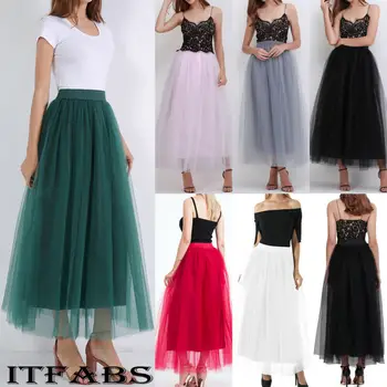 

Sweet Women 4 Layers Tulle Maxi Long Skirt Elastic Waist Tulle Skirt Princess cute mesh skirts Plus Size Women's Skirts hot sale