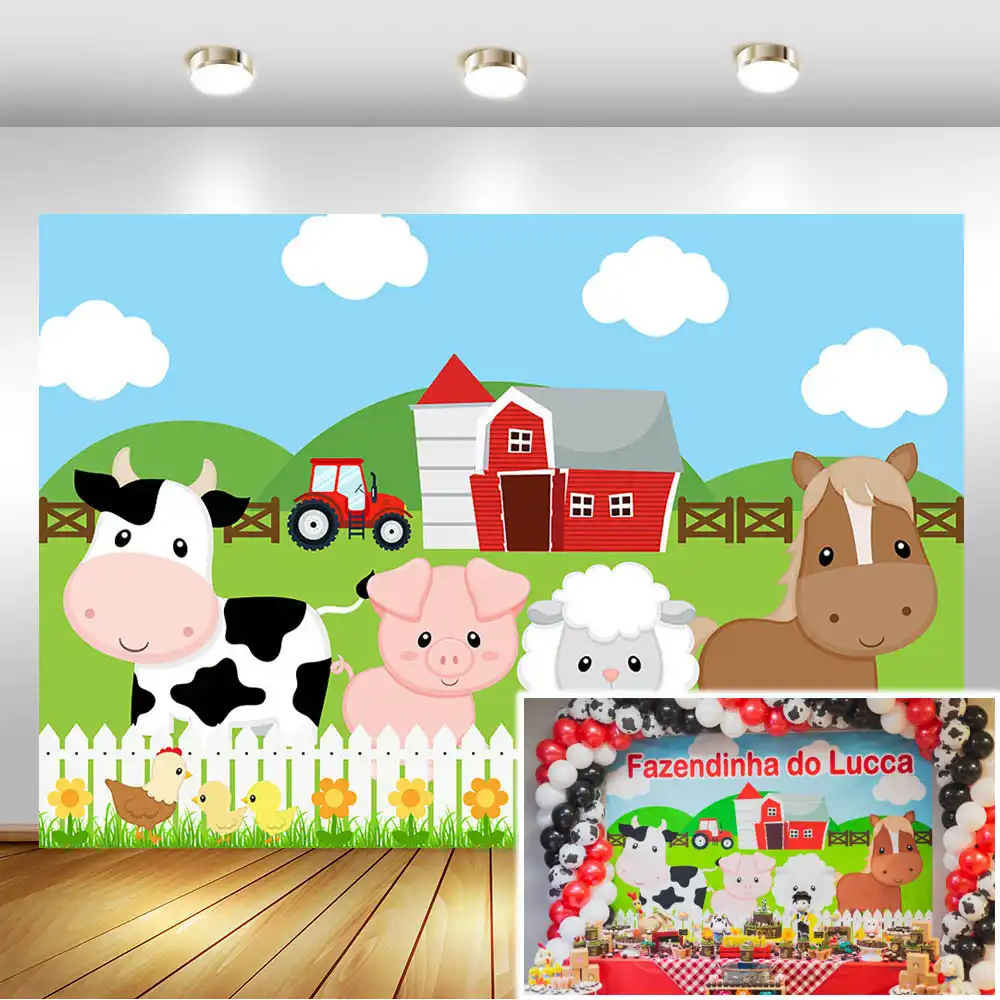 Neoback Ciftlik Tema Fotograf Arka Planinda Kirmizi Ahir Ahir Traktor Hayvanlar Fotograf Arka Plan Cocuklar Dogum Gunu Partisi Zemin Aliexpress