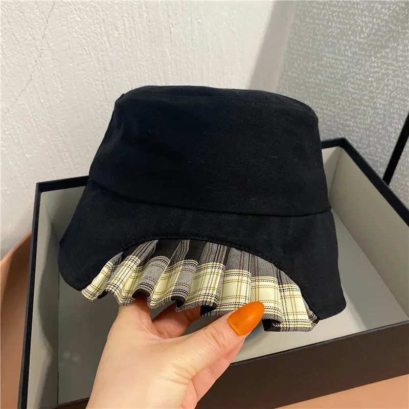 bucket hats 2022 New Spring Fashion Bucket Hat for Women Outdoor Holiday Sun Hats Girls Black Foldable Panama Vacation Plaid Caps Anti-UV hat bucket