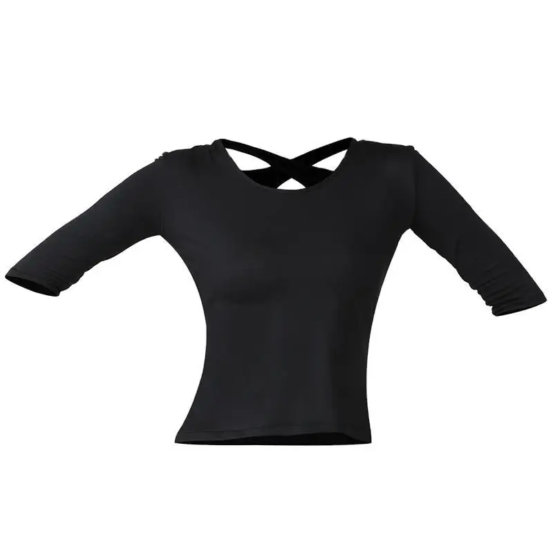 2024 Adult Women Latin Dance Basic Shirt Sexy Chest Hollow Dancing Tops Dancewear Ballroom Flamengo performanc Practice Costume