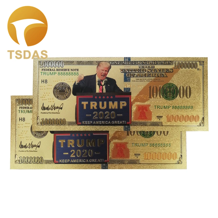 Позолоченные банкноты Дональд Трамп 2020 покрытые 24 каратным золотом 10 шт./лот