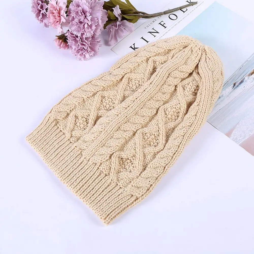 Warm Solid Color Women Skullcap Snow Cap Knitted Hat Long Beanie Hat designer skully hat