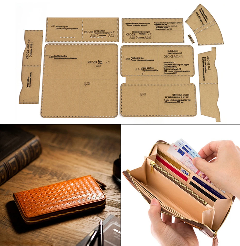 Description Picture 2 of item1Set DIY Kraft Paper Template New Fashion Zip Clutch Wallet Leather Craft Pattern DIY Stencil Sewing Pattern 10cm*21cm