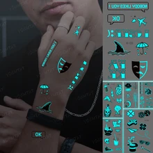 Luminous Tatoo Blue Glow Airplane English Word Weather Symbol Waterproof Temporary Tattoo Sticker Men Women Body Art Flash Tatto