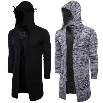 

2020 New Fashion Mens Cardigan Sweaters Casual Long Coat Autumn Hooded Knitted Sweaters Sweatercoats Male Embroidery Cardigan