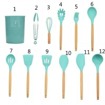 

12PCS Silicone Kitchenware Non-stick Cookware Cooking Tool Spatula Ladle Egg Beaters Shovel Spoon Soup Kitchen Utensils Set