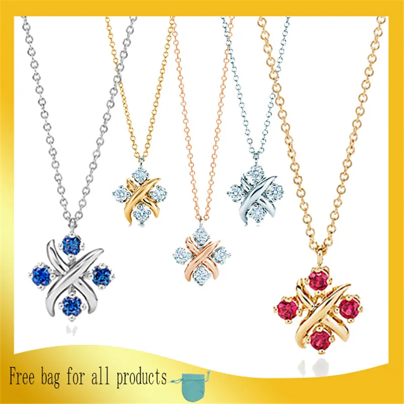

1: 1 Original Model S925 Sterling Silver Necklaces Classic Fashion 4 Zircons Pendant Necklaces Ladies LOGO Jewelry Birthday Gift