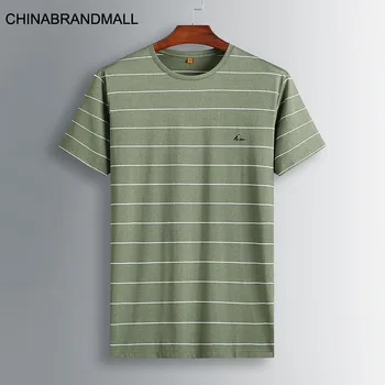 

Men Plus Fat Plus Size Short Sleeve Young Men Fat Man Leisure Round Neck Stripes Short Sleeve T Shirt