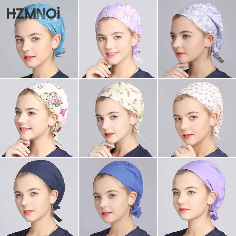 

Multicolor Printing Gourd Hat Beautician Laboratory Dust Cap Unisex Cotton Adjustable Matte Cap Breathable Nurse Work Cap