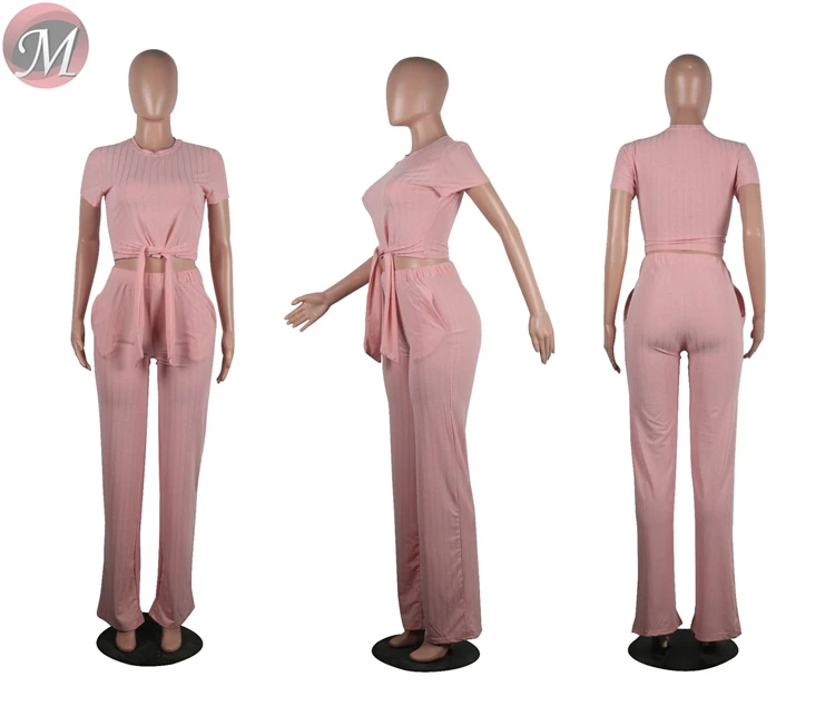 9040123 women fashion casual solid top and wide leg pants two piece set women clothing