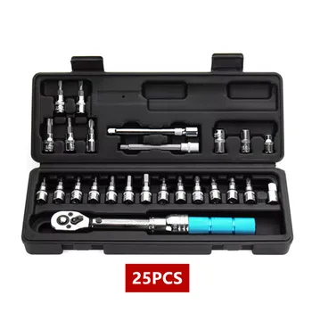 

25Pcs 1/4" 2-14Nm Adjustable Torque Wrench Bicycle Repair Tools Kit Set Tool Bike Repair Spanner Hand Tool Set