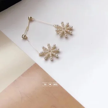 

New Fashion Ladies Imitation Pearl Snow Flake Earing Bijoux Splinter Dangl Earrings For Women Wedding Jewelry Earrings Wholesale