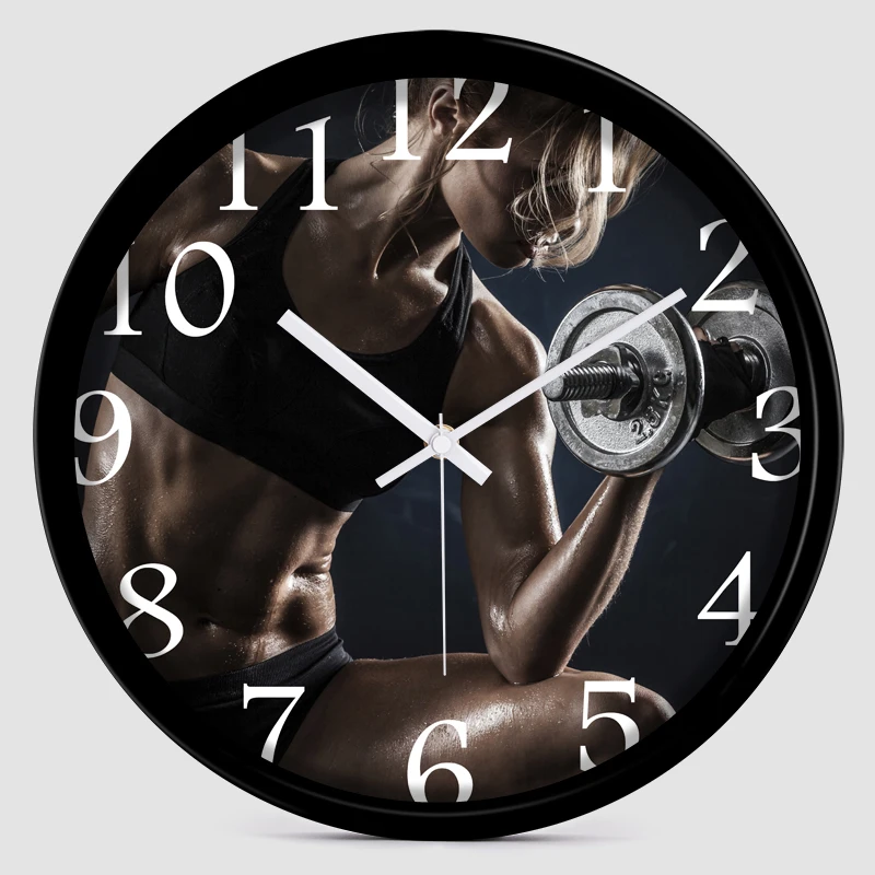 Creative women's sports and dumbbell fitness decorative clock gym