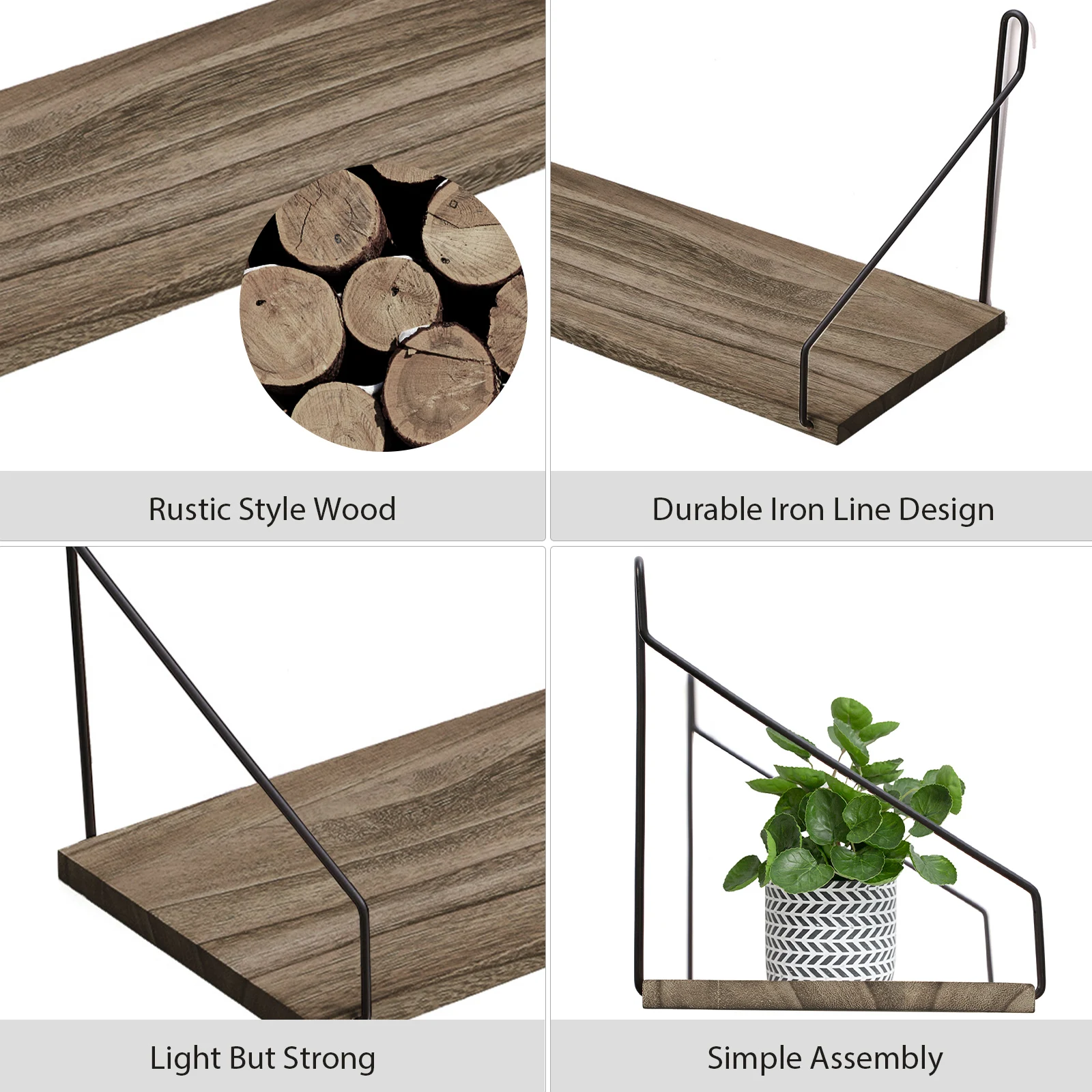3PCS/set Nordic Wooden Wall Mounted Book Shelf Flower Pot Storage Rack Shelves Hanging Holder Household Home Decor Storage Rack