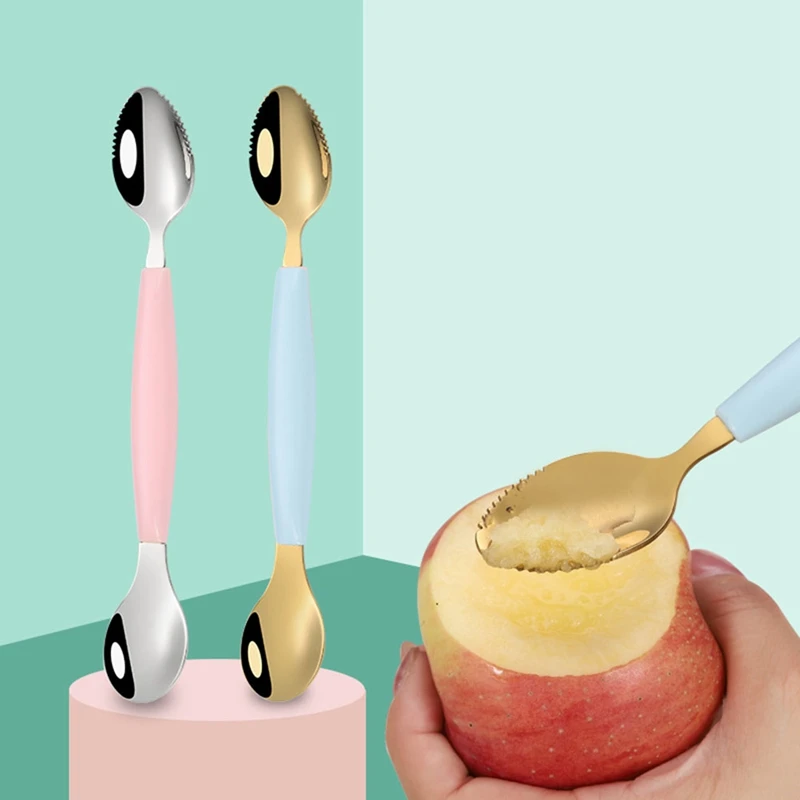 

Multifunctional Feeding Spoon For Baby 304 Stainless Steel Children's Fruit Food Supplement Spoon Double Head Scraping Mud Spoon