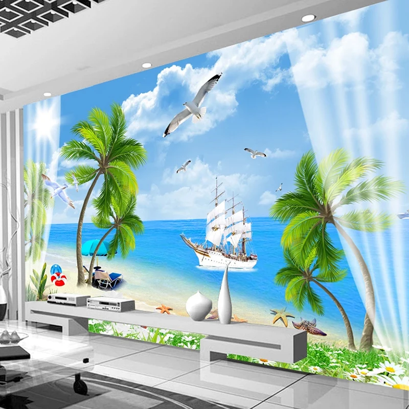 Пользовательские фотообои 3D красивый пляж морской пейзаж гостиная диван ТВ фон