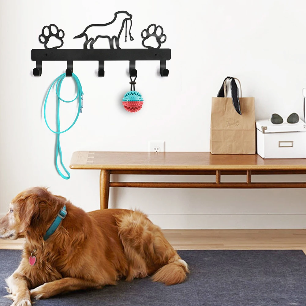 cabide fixado na parede para cães gatos cabides de trela de roupas de cão de metal preto suporte chave rangement ganchos cabides de armazenamento pet fornecedor