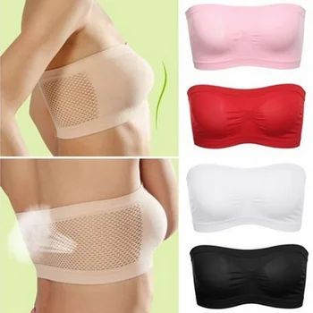 

Summer Sexy Women Slim Thin Lace Strapless Bra Wrapped Chest Anti Emptied Crop Top Comfortable Padded Brassiere Bra