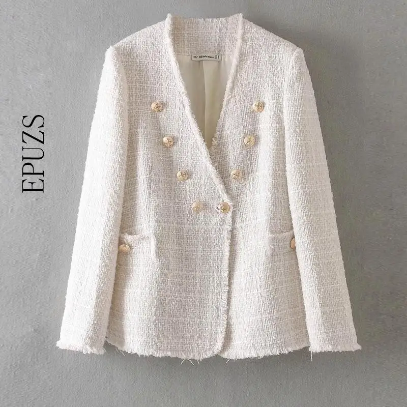 

elegant women blazers and jackets double breasted tweed blazer coat casual work office suit jacket winter blazer mujer 2019
