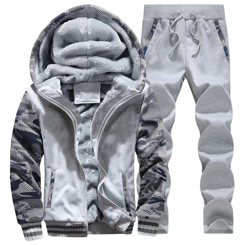light grey Зимний мужской вельветовый спортивный костюм, свитер, костюм очень большого размера 5XL, тонкая Толстая теплая камуфляжная одежда для мужчин, можно напечатать логотип - Цвет: light grey