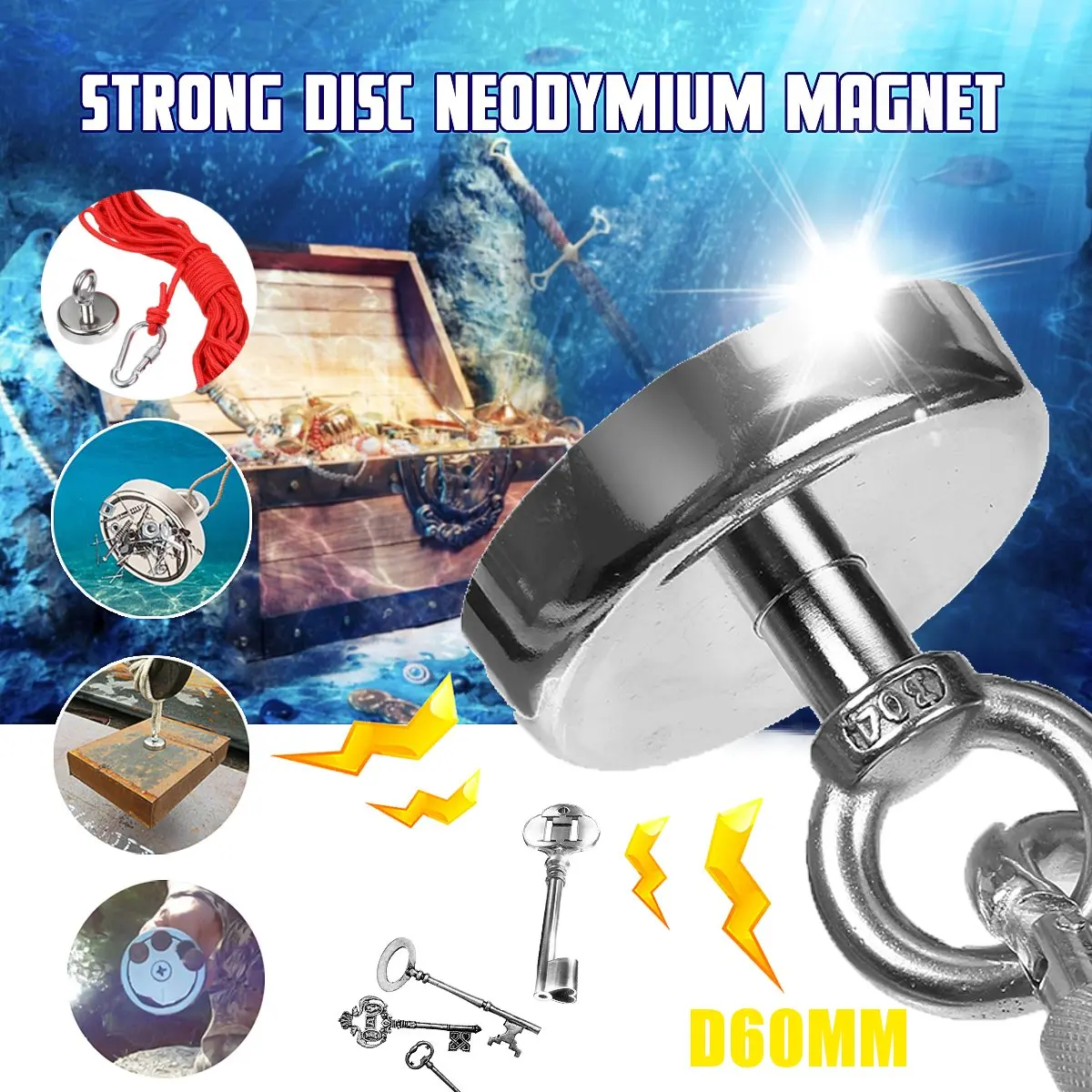 

160kg Dia 60mm Pot Fishing Magnets Super Strong Magnet Salvage Fishing Hook Magnets Permanent Powerful Magnetic