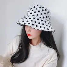 Для женщин Для мужчин пары в крупный горошек печатная Панама шляпа с широкими с полями, Солнце Защита на открытом воздухе с плоским верхом упаковочный хлопковая шляпа рыбака