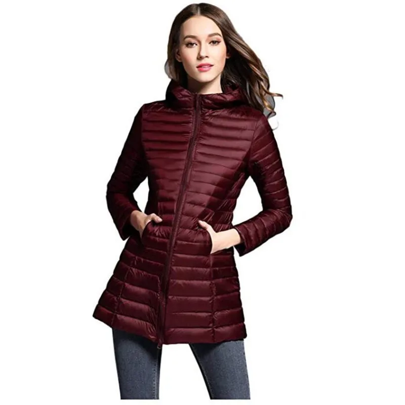 

Women's Winter Mid-long Style Ultra Light Weight Down Jacket Hooded Coat