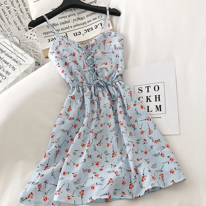 OCEANLOVE Spring Summer Dress Women 2020 Sweet Floral V Neck High Waist Vestidos A-line Korean Studend Kawaii Dresses Holiday