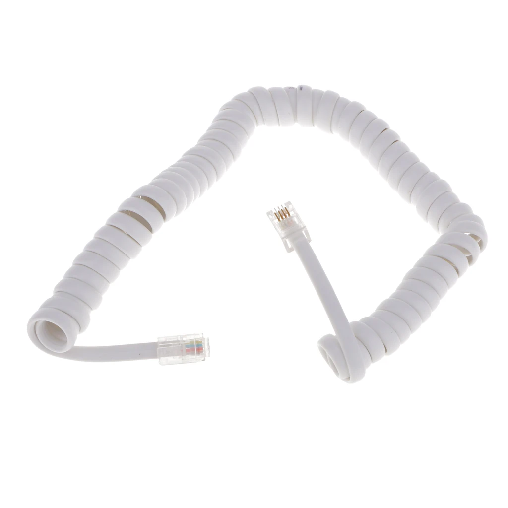 

Replacement RJ11 4P4C Plug Coiled Stretchy Telephone Handsets Cable Line White