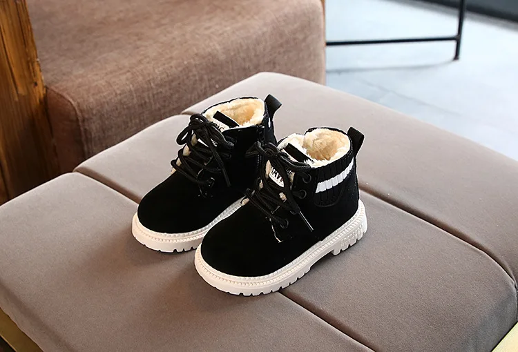 Winter Kids Boots Fashion Boys Martin Boots Plus Velvet Warm Children's Cotton Shoes Waterproof Leather Toddler Girl Snow Boots