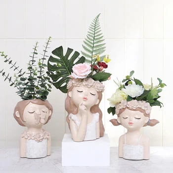 

Flower Girl Planter Set European Style Succulent Plants Planter Pot Mini Bonsai Cactus Flower Pot Home Decor Craft