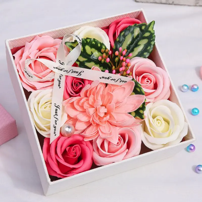 Handmade Valentine Teacher's Day Rose Flower Box Gift for Home Garden Festive Party Decoration Artificial Rose Soap Flower