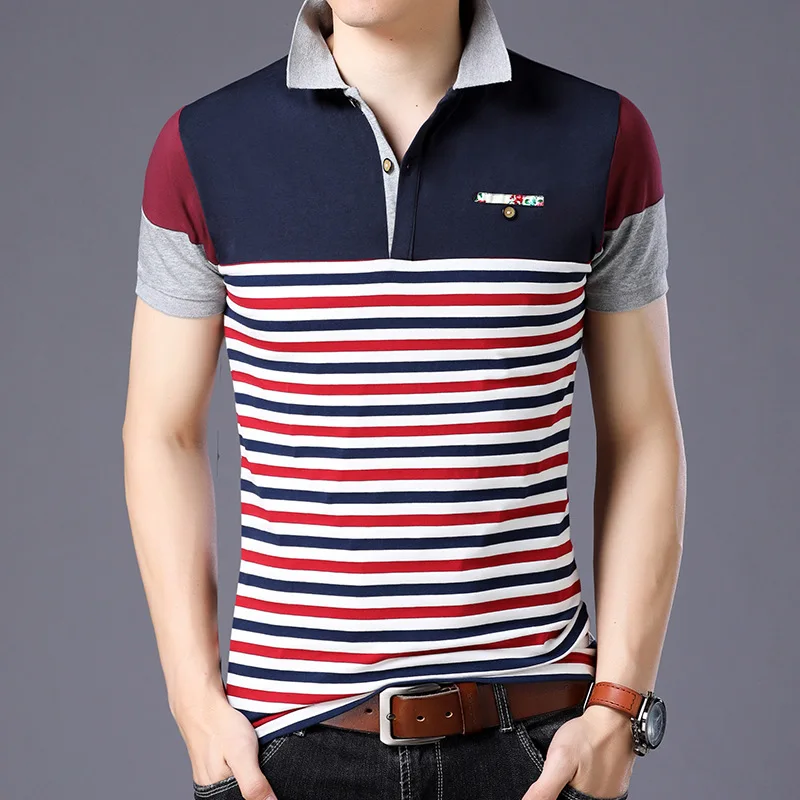 

Style Striped Pop Brand Fashion Polo Shirts Short Sleeve Men Summer Cotton Breathable Tops Tee ASIAN SIZE M-5XL