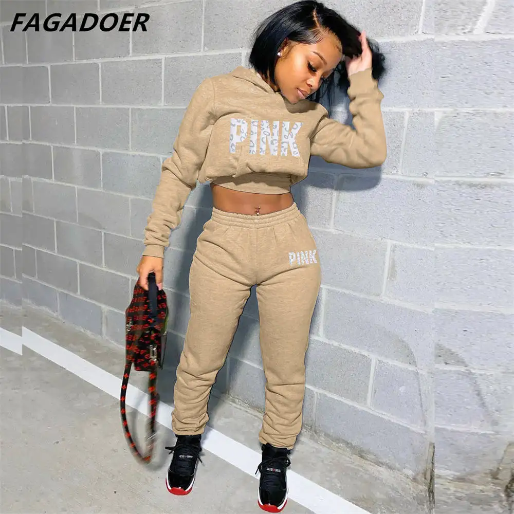 Розовые спортивные костюмы с надписью FAGADOER толстовки длинным рукавом и штаны для