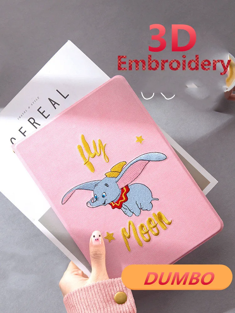 

mini3 Girl love Pink Dumbo 3D Embroidery Case Smart Cover Soft TPU Back Cover for iPad Mini 1 2 3 7.9" Tablet Auto Sleep/Wake