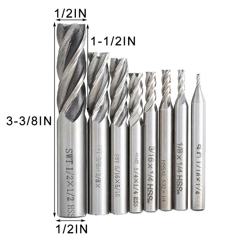 6PCS TiAlN Coated 4 Flute Micrograin Carbide End Mill Solid Carbide 8/10/12/16mm 