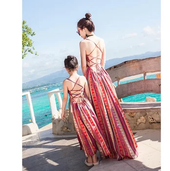 

Summer Bohemia Mother Daughter Dresses Tank Mommy and Me Matching Clothes Family Look Mom Mum and Baby Women Girl Long Dress