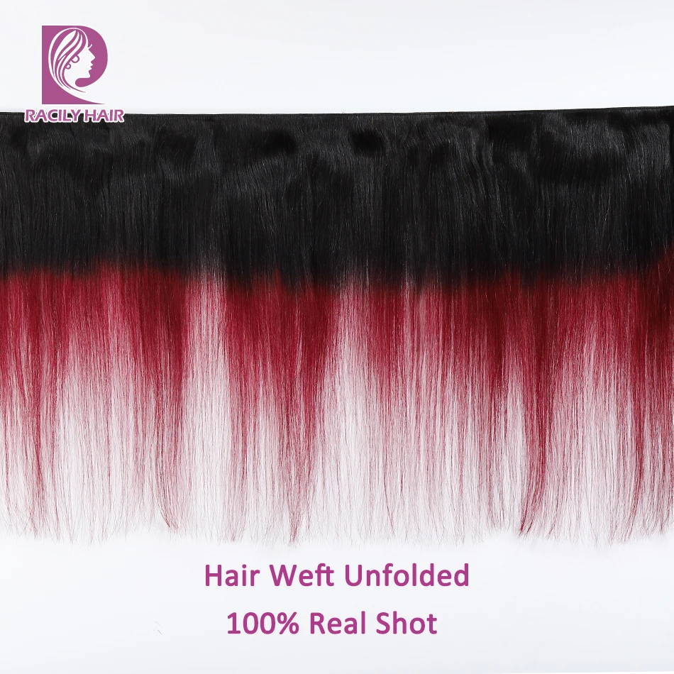 Racily волос эффектом деграде(переход от темного к перуанские волосы прямые Пряди человеческих волос для наращивания T1B/бордовый пряди предложения 99J Реми человеческие волосы 1/3/4 Комплект
