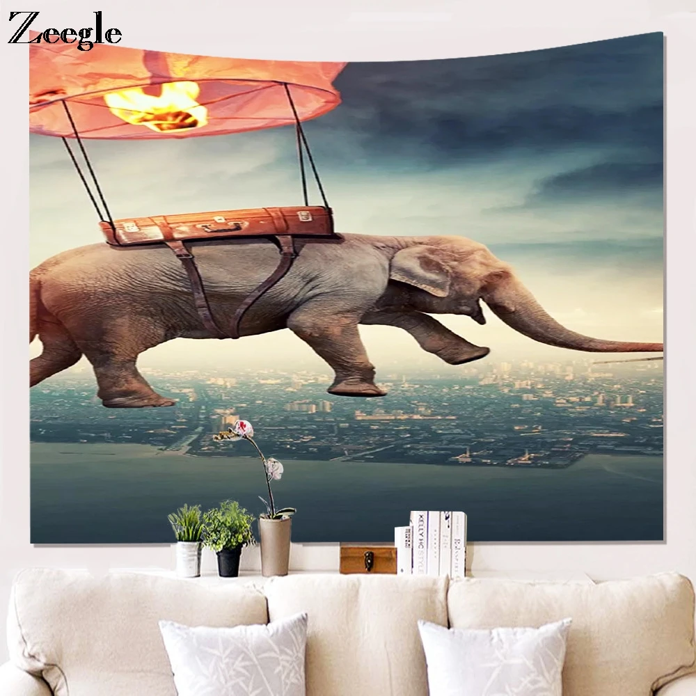 Zeegle Printed Elephant Wall Hanging Bedspread Yoga Mat Blanket Beach Towel Blanket Microfiber Home Decor Blanket Picnic Mat