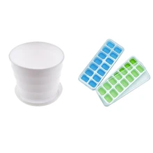 2 шт. легко снимаемые силиконовые и гибкие 14-ледяные лотки с влагостойкими и 1 шт. Пластиковые Круглые цветочные горшки для растений