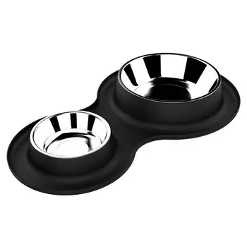 

1pc Dual Bowls Stainless Steel Dog Bowls Pet Water Food Feeder Cat Dog Feeding Pet Food Container With Silicone Base
