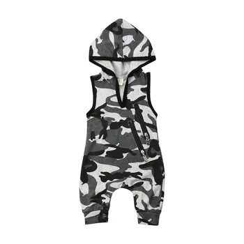 

Summer Newborn Baby Boys Summer Clothes camouflage zipper cotton Hooded Romper sleeveless kids Toddler Jumpsuit one pieces
