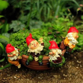 

4Pcs/Set Resin Hat Dwarf Basin Cartoon Garden Decoration Outdoor Groceries Succulent Elf Pastoral Style Ornaments