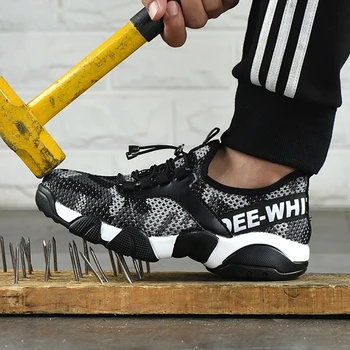 

Summer Man Breathable Steel Toe Safety Shoes Lightweight Work Sneakers Construction Industrial Running Sport Anti Slip Trainers