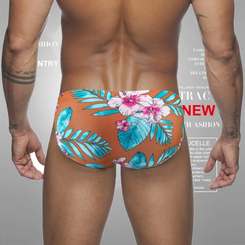 Мужская одежда для плавания, сексуальные плавки пуш-ап с низкой талией, модные плавки с цветочным принтом, шорты для пляжа, купальные шорты